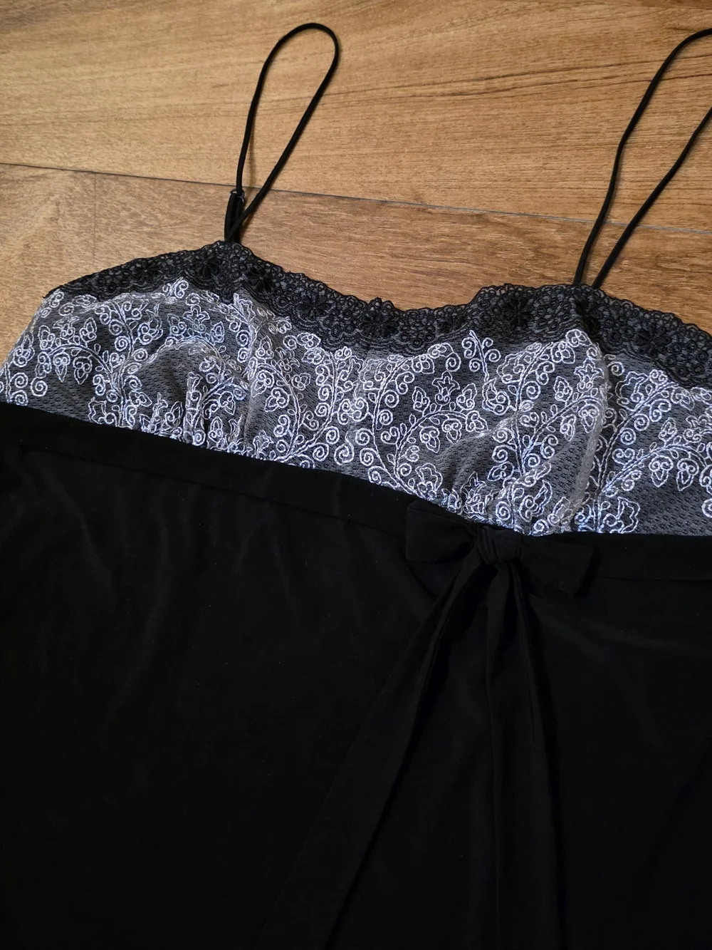 Y2K Chanteuse Black & White Embroidered Strappy Slip Dress - Picture 2 of 7